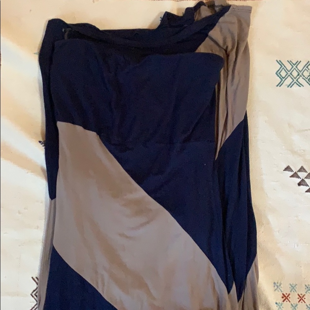 Blue and tan fitted maxi